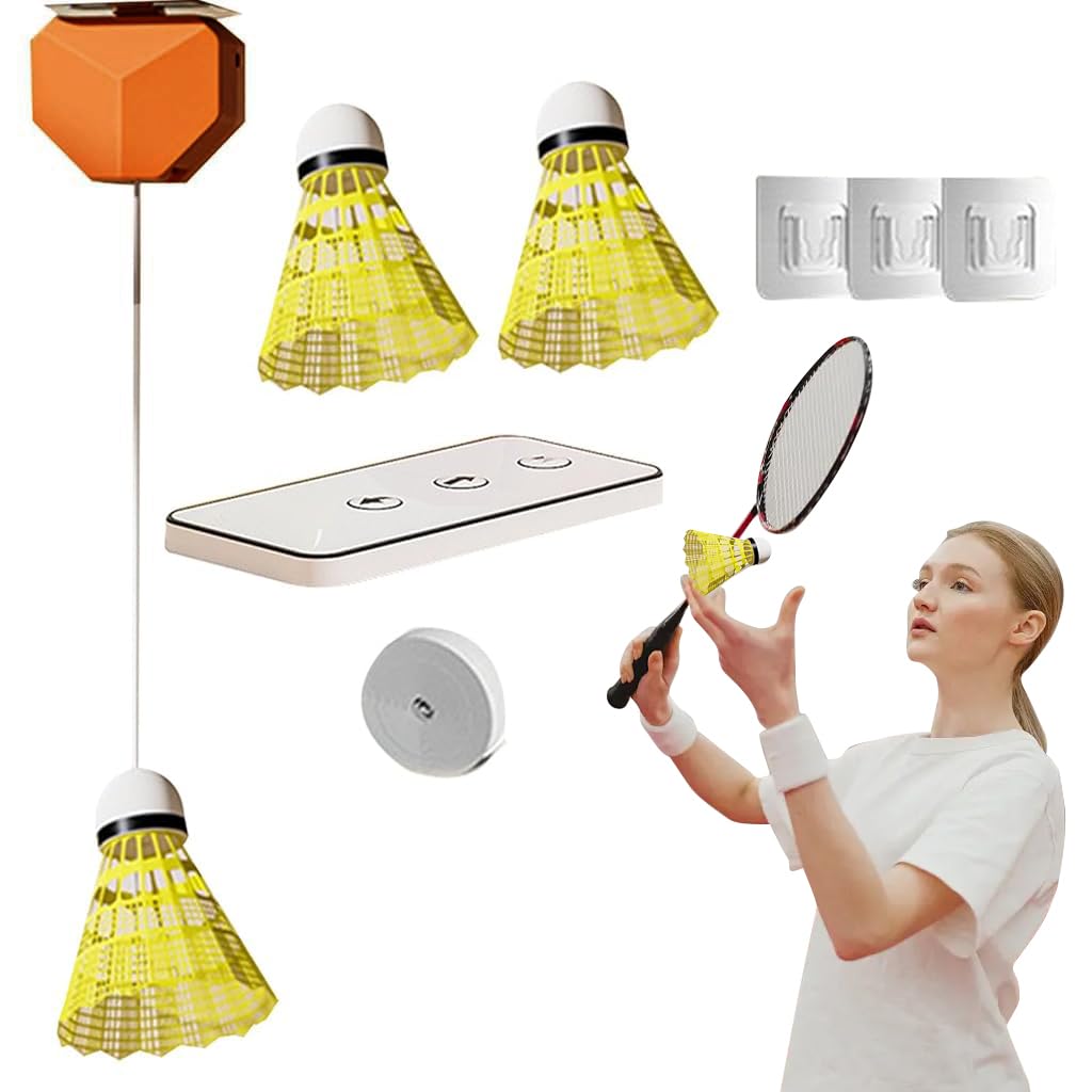 Proberos Badminton Trainer Device with Remote Control, Adjustable Height Automatic Rebound Badminton Practice Equipment with 3 Badmintons and Elastic Strings, No Badminton Racket Proberos Badminton Trainer Device with Remote Control, Adjustable Height Automatic Rebound Badminton Practice Equipment with 3 Badmintons and Elastic Strings, No Badminton Racket